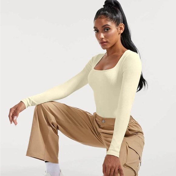 New Mooslover Ribbed Solid Color Tummy Control Long Sleeve Seamless Bodysuit - Picture 7 of 12